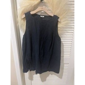 Pure Jill 100% Linen Black Longer Sleeveless Top Large Light Fading​